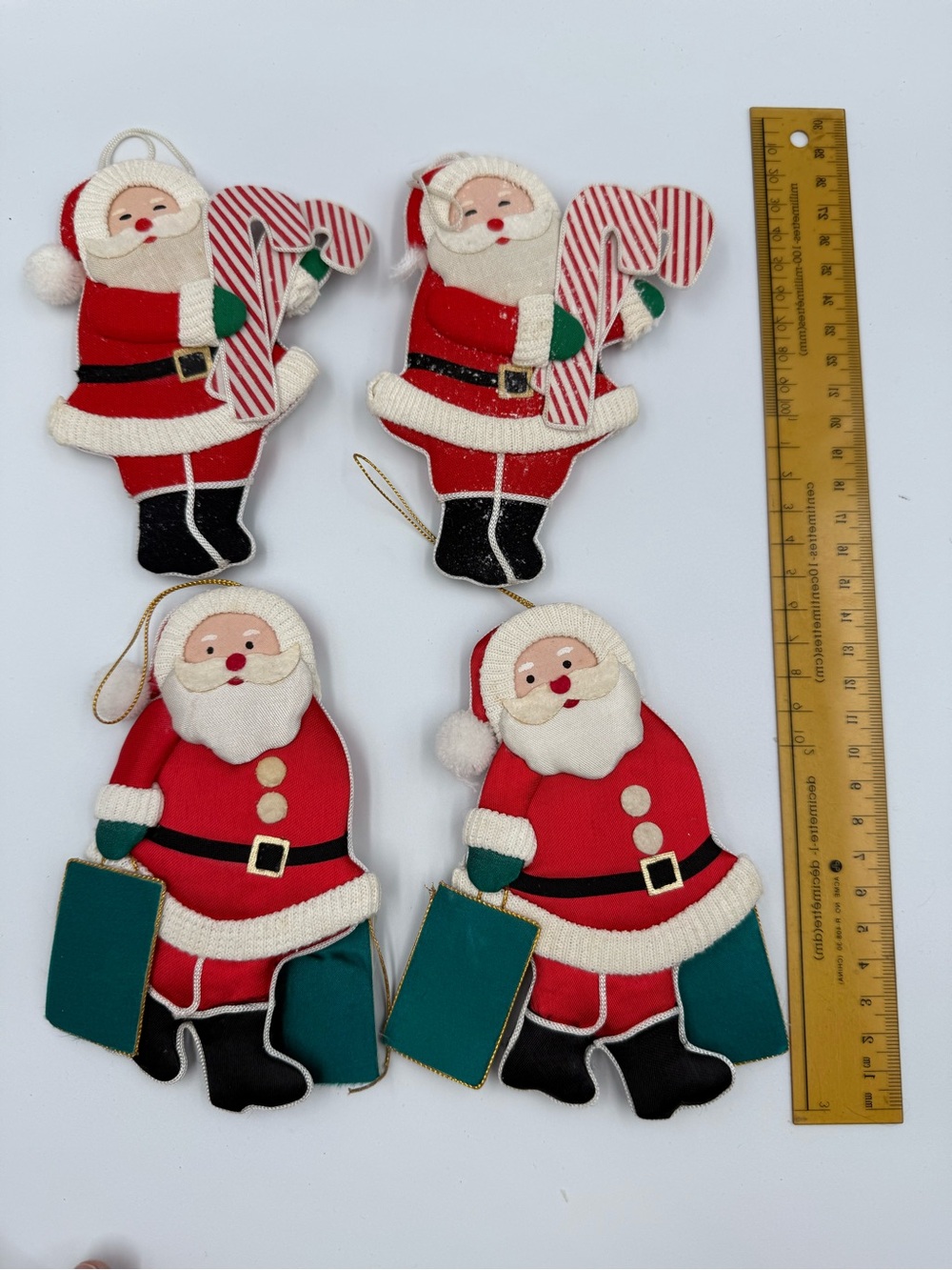 Set of 4 Festive Santa Ornament Decorations - Red & Green
